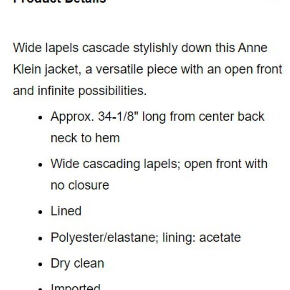 New 10 Ivory Anne Klein Cascade Open-Front Jacket - Picture 2 of 8